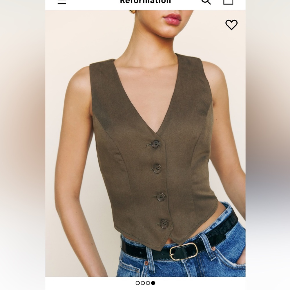 Reformation Olive Brown Button-Front V-Neck Vest